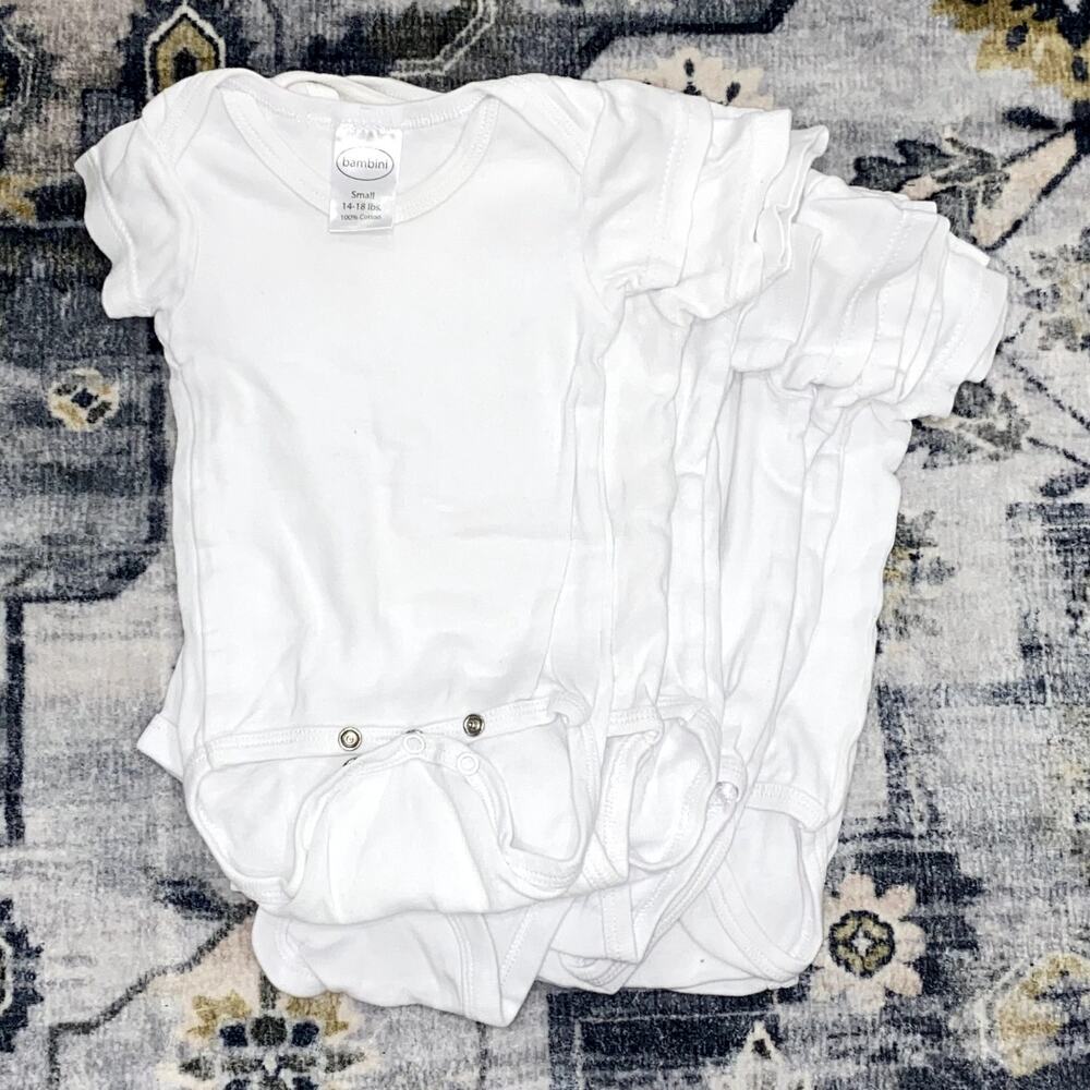 Set of 10 Bambini Cotton Solid White Unisex Short Sleeve Baby Bodysuits